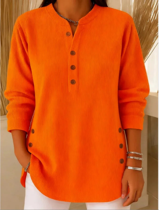 knit henley top women – Orange