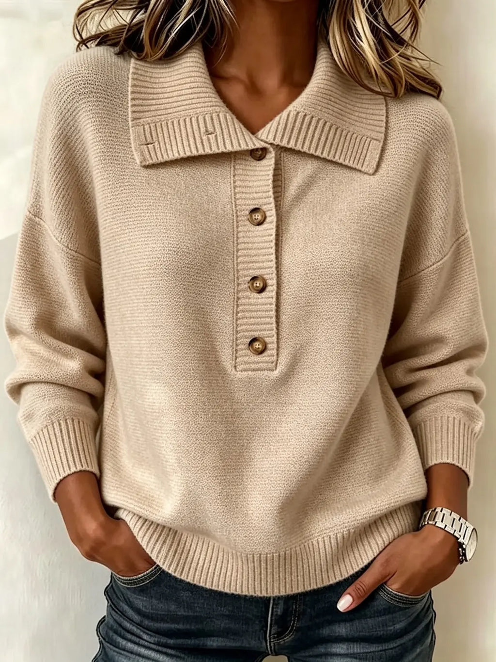 knit henley – Apricot