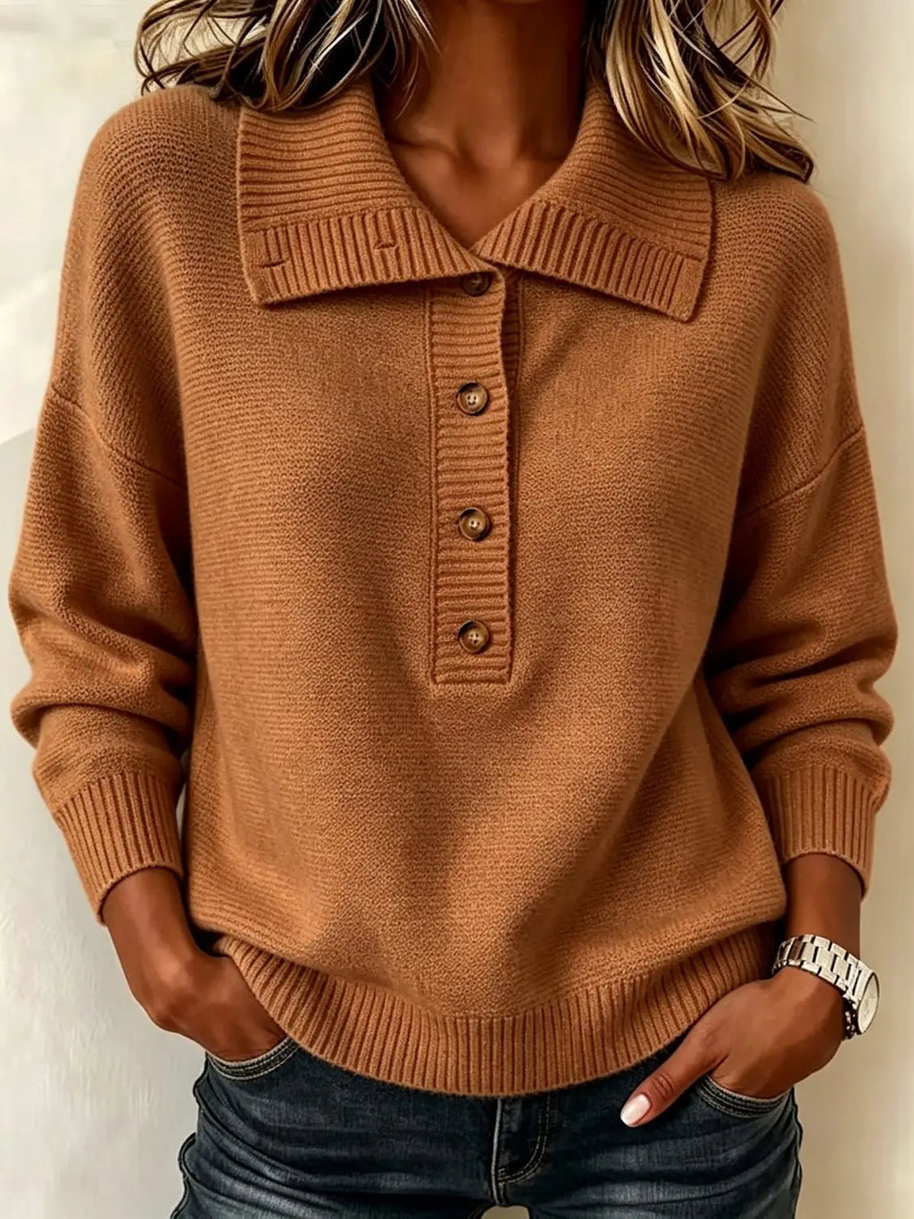 knit henley – Light Brown