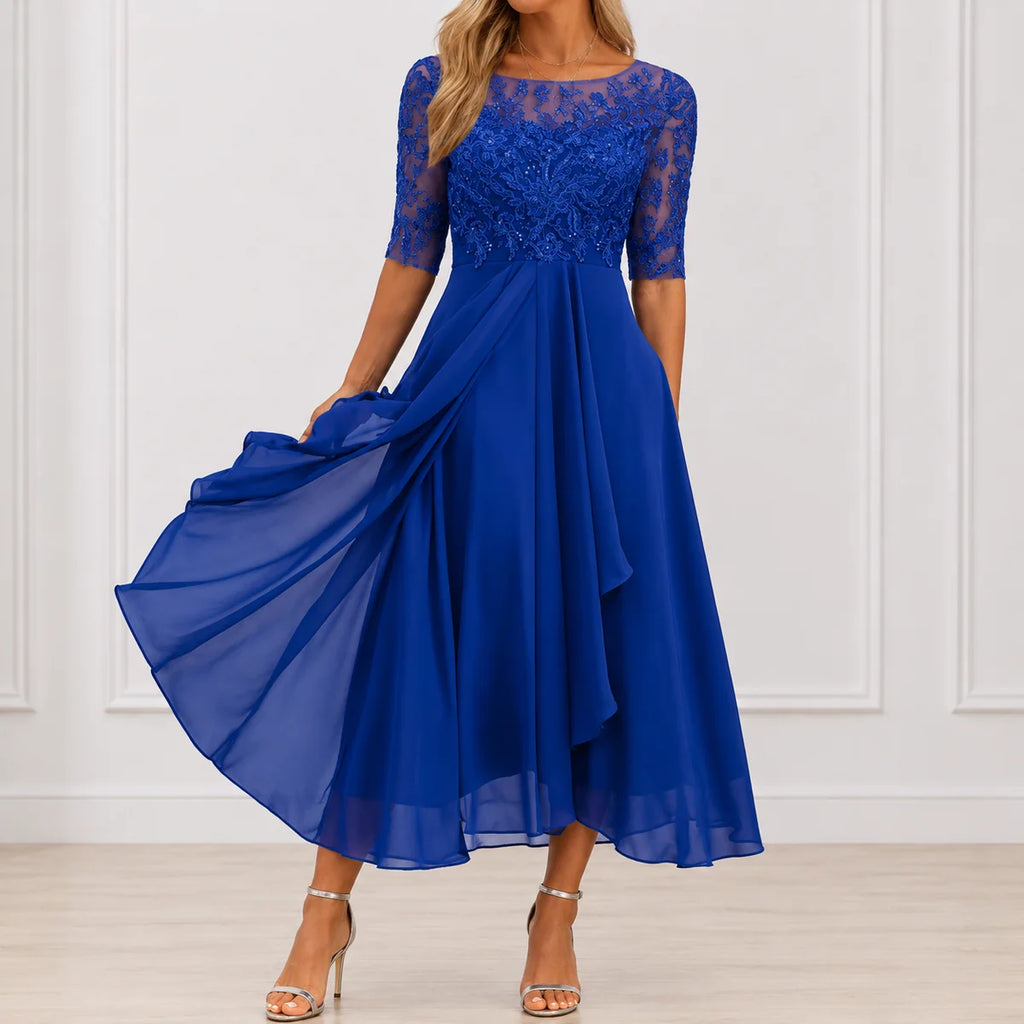 Lace Midi Dress with Sheer Sleeves