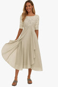 Lace Midi Dress with Sheer Sleeves