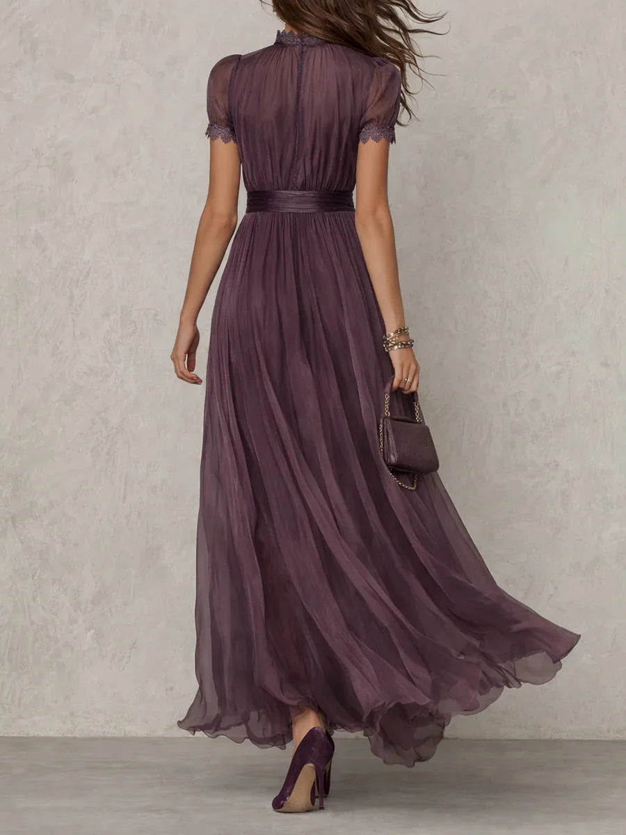 Lace Trim Gathered Waist Maxi Dress