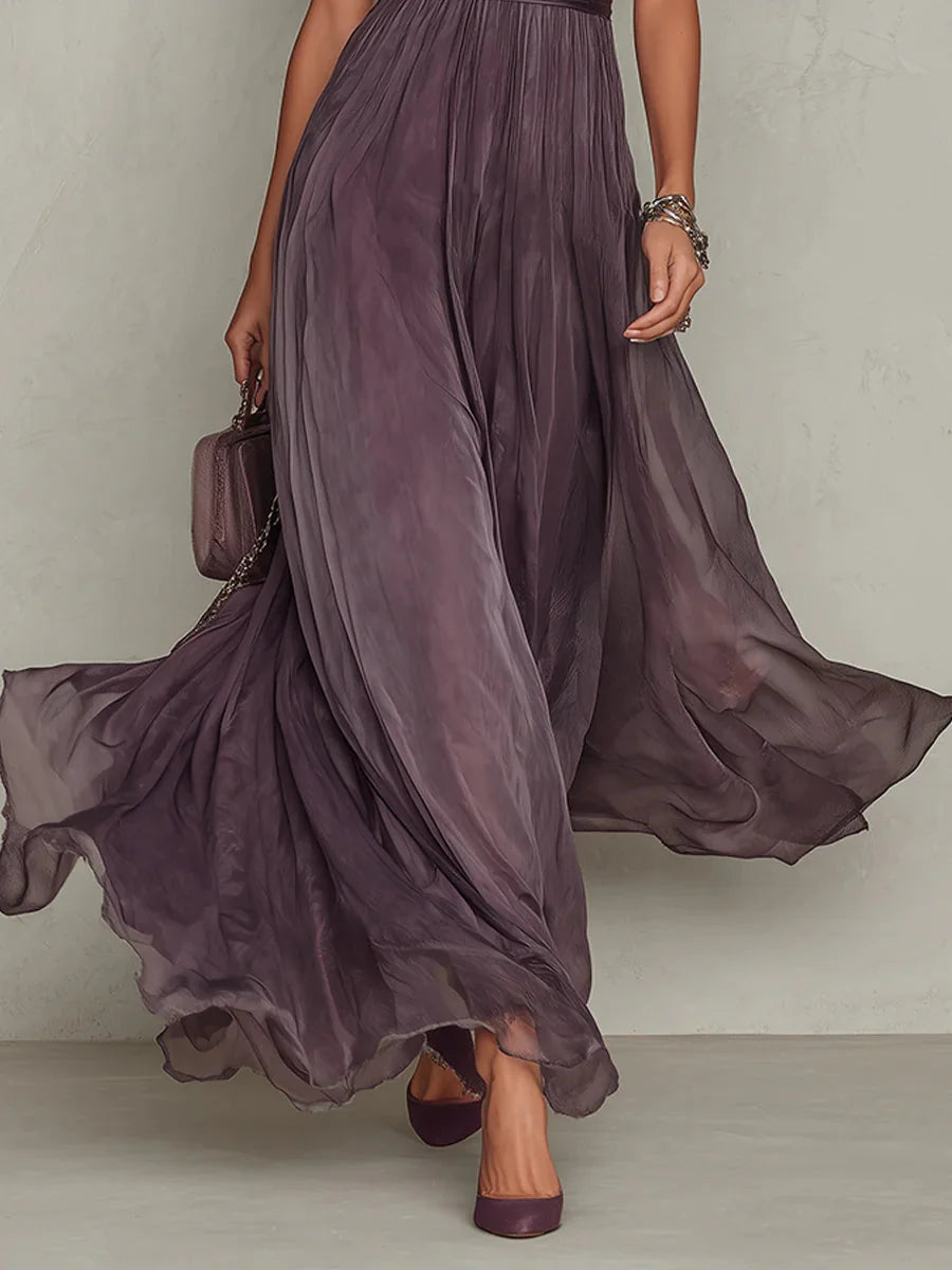 Lace Trim Gathered Waist Maxi Dress