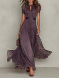 Lace Trim Gathered Waist Maxi Dress