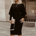 Lantern Sleeve Midi Dress Fitted
