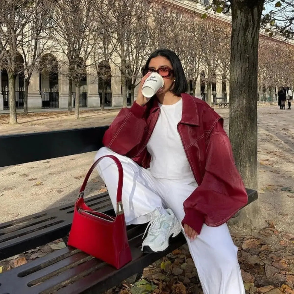 Oversized Bomber Jacket – Wine Red Ribbed Cuffs Zip-Front