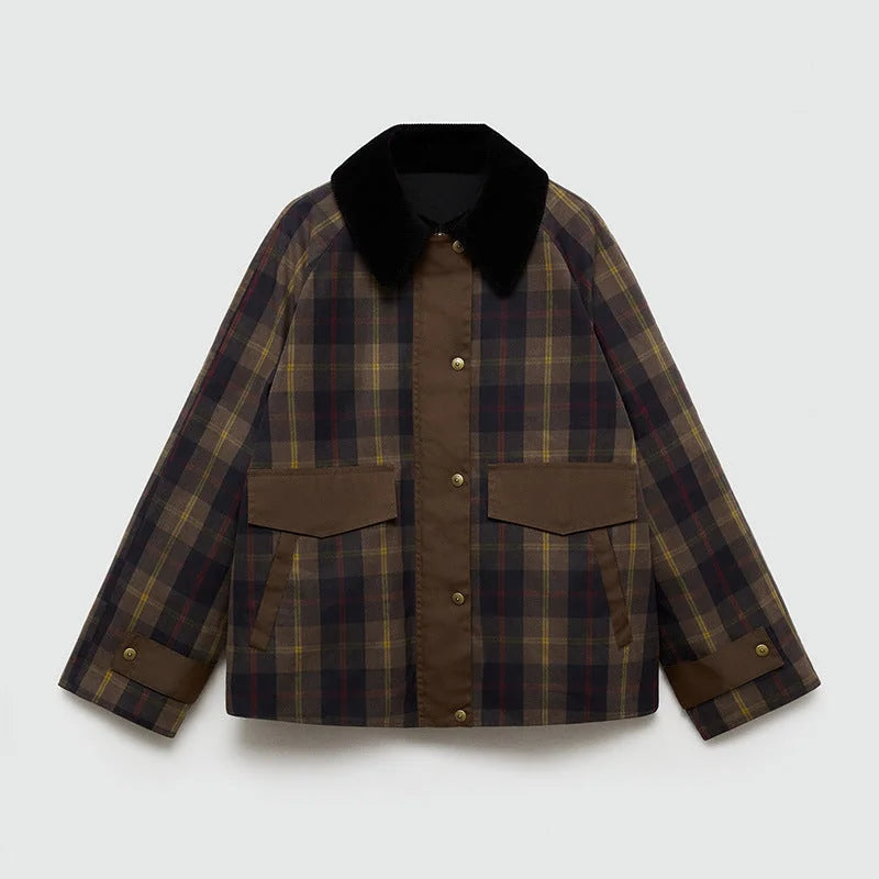 Plaid Jacket with Faux Fur Collar