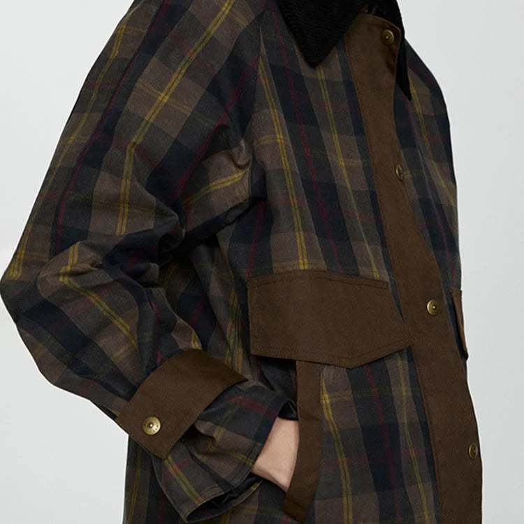 Plaid Jacket with Faux Fur Collar