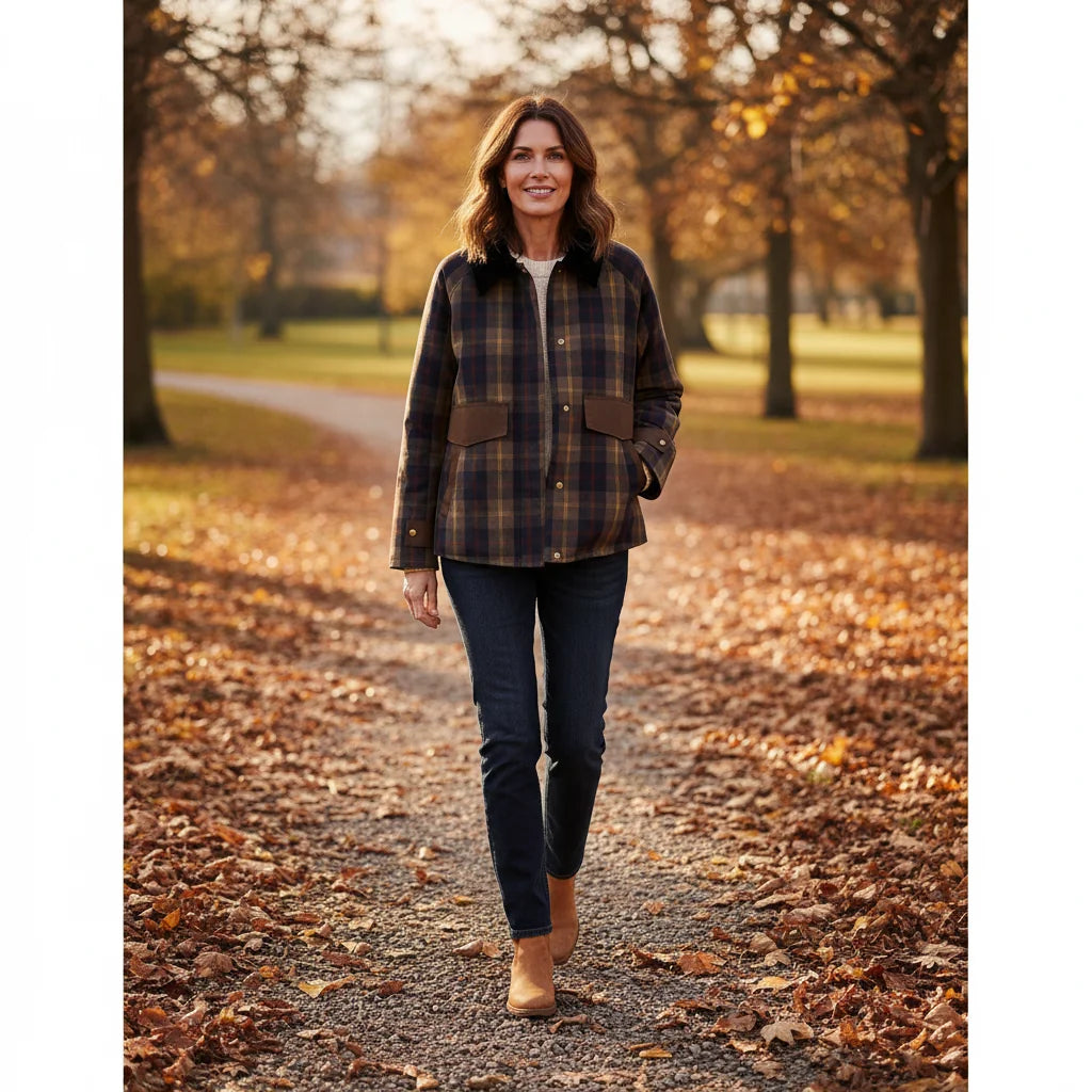 Plaid Jacket with Faux Fur Collar