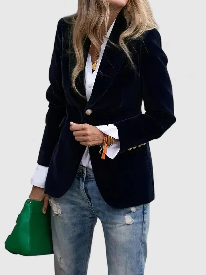 Statement Blazer – Black Velvet Notch Lapel
