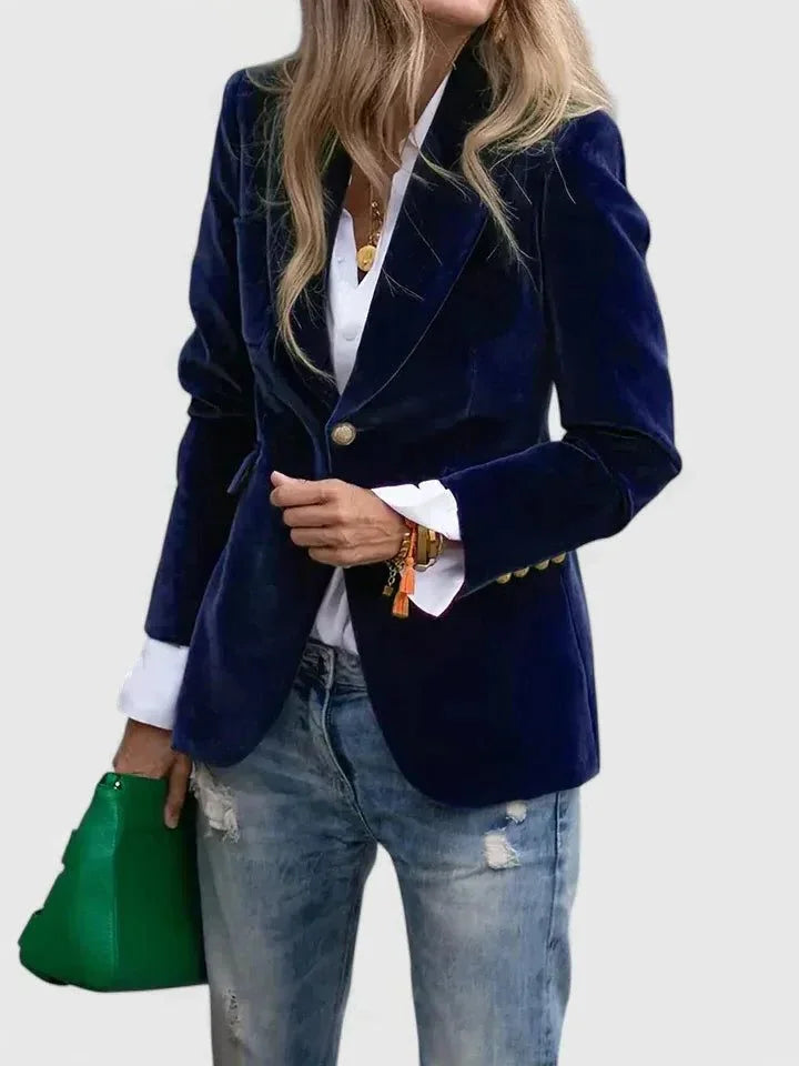 Statement Blazer – Black Velvet Notch Lapel