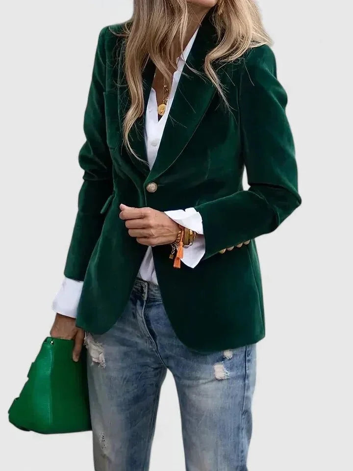 Statement Blazer – Black Velvet Notch Lapel