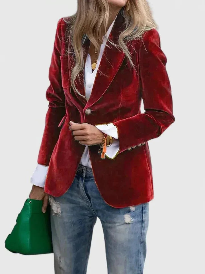 Statement Blazer – Black Velvet Notch Lapel