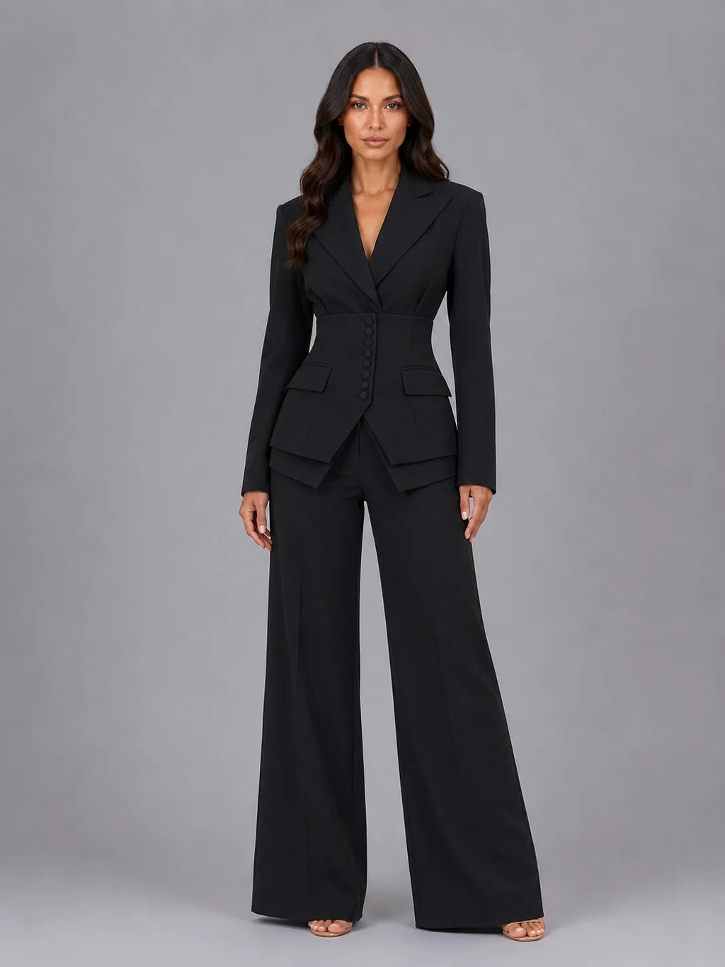 Tailored Pant Suit with Cinched Waist Blazer