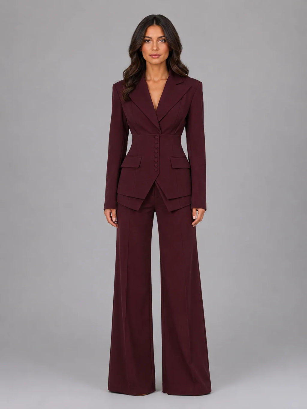 Tailored Pant Suit with Cinched Waist Blazer