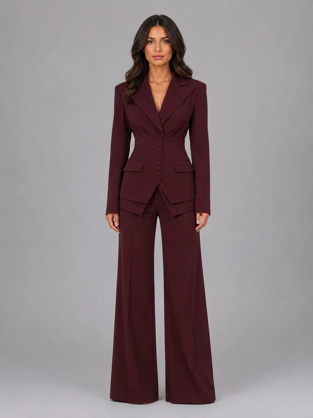 Tailored Pant Suit with Cinched Waist Blazer