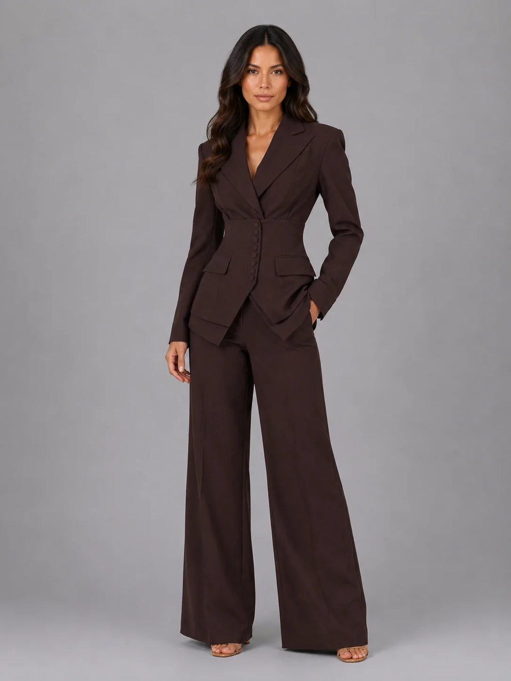 Tailored Pant Suit with Cinched Waist Blazer