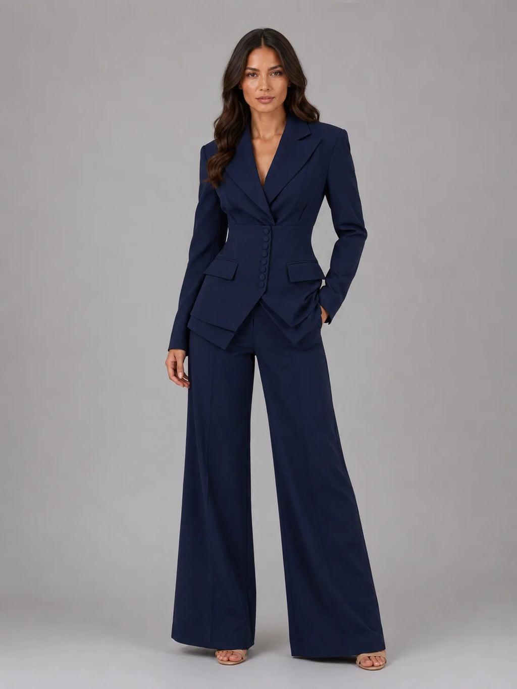 Tailored Pant Suit with Cinched Waist Blazer