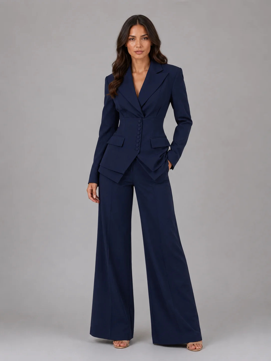 Tailored Pant Suit with Cinched Waist Blazer