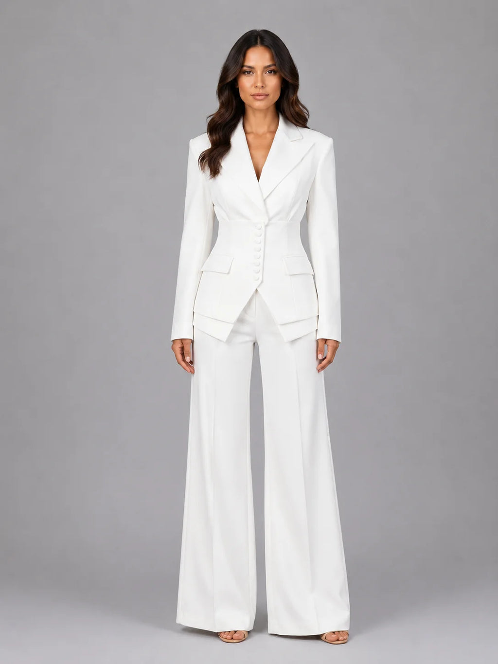 Tailored Pant Suit with Cinched Waist Blazer