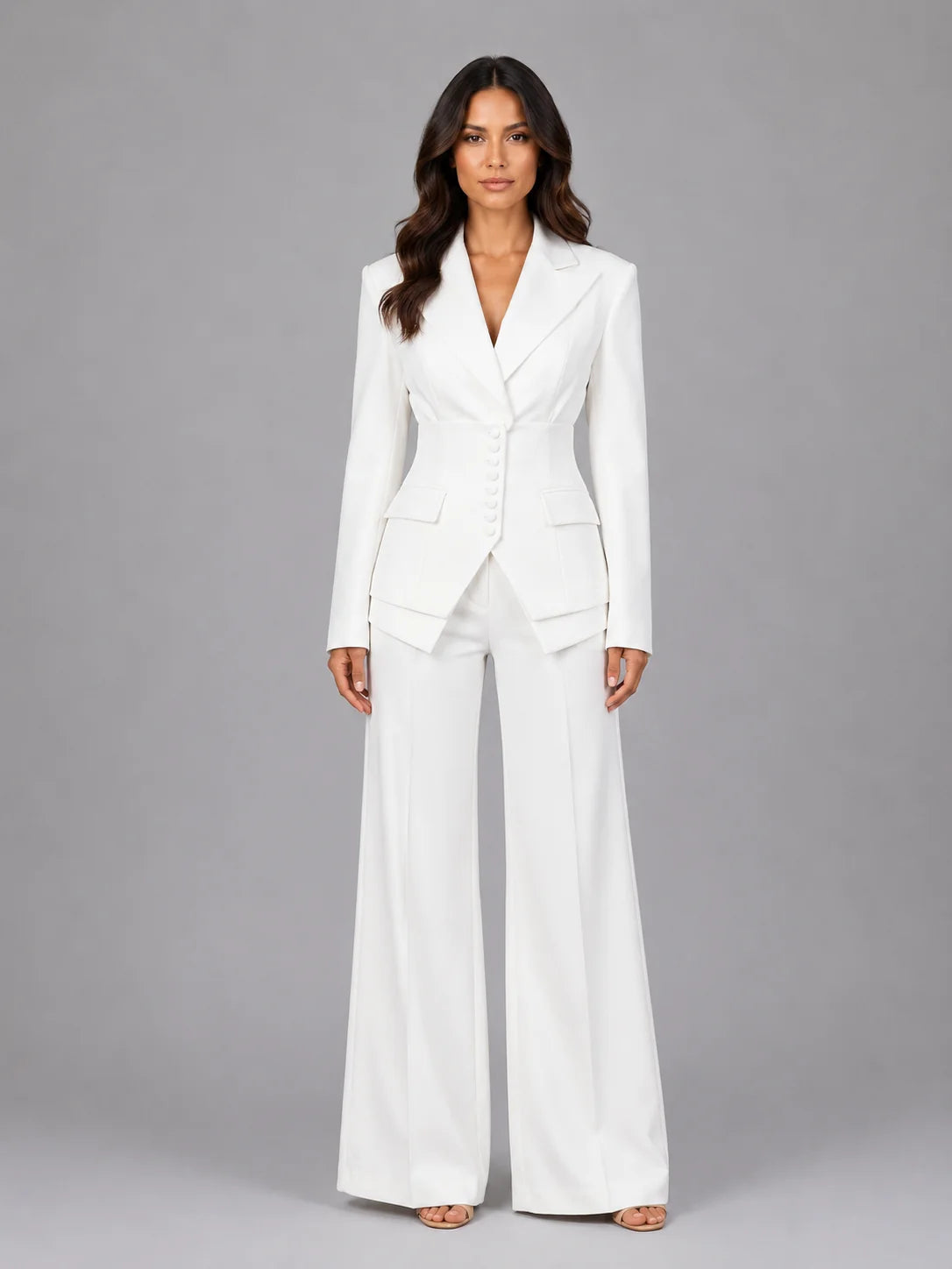 Tailored Pant Suit with Cinched Waist Blazer