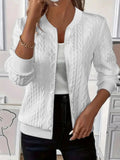 Textured Knit Zip Front Bomber Jacket