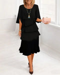 Tiered Midi Dress with Cape Sleeves