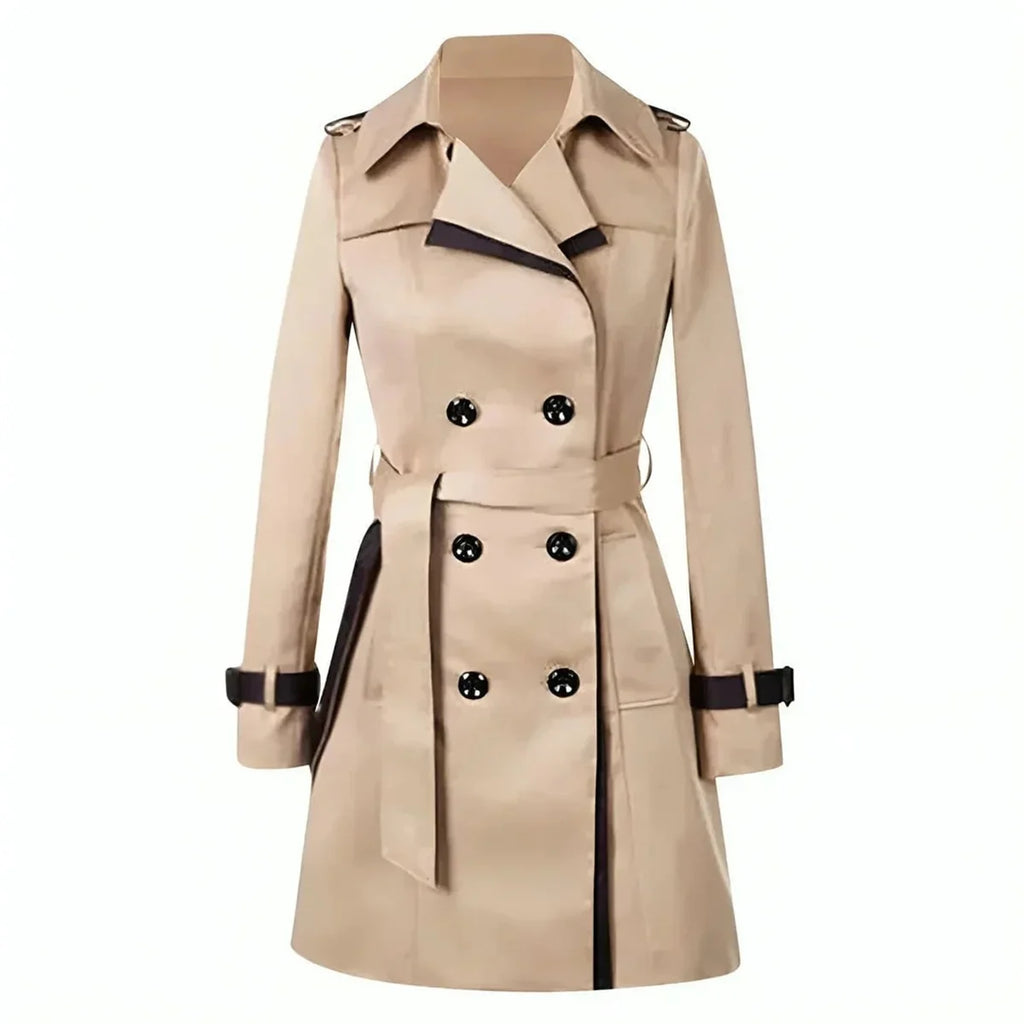 Trench Coat – Black Contrast-Trim Double-Breasted Belted
