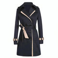 Trench Coat – Black Contrast-Trim Double-Breasted Belted