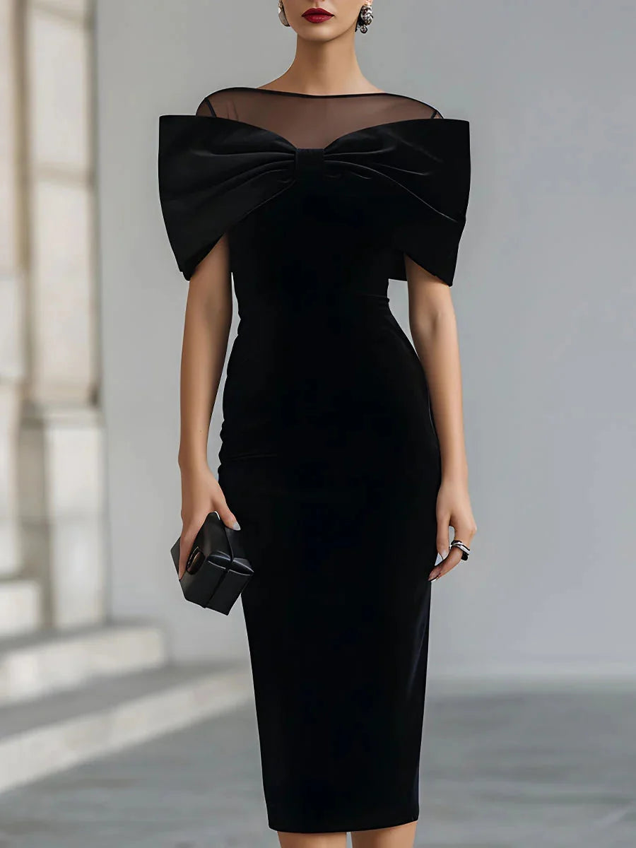Velvet Bow Cocktail Midi Dress