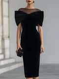Velvet Bow Cocktail Midi Dress