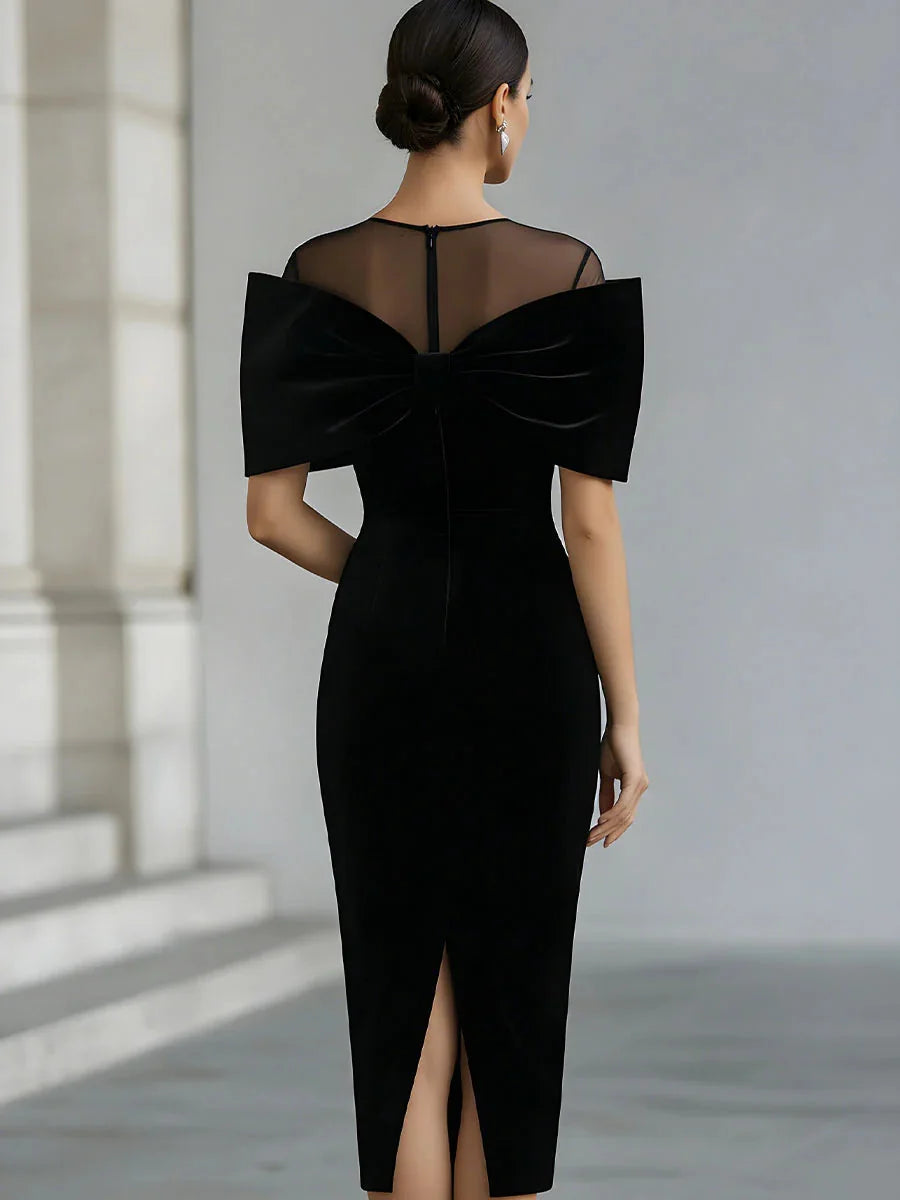 Velvet Bow Cocktail Midi Dress