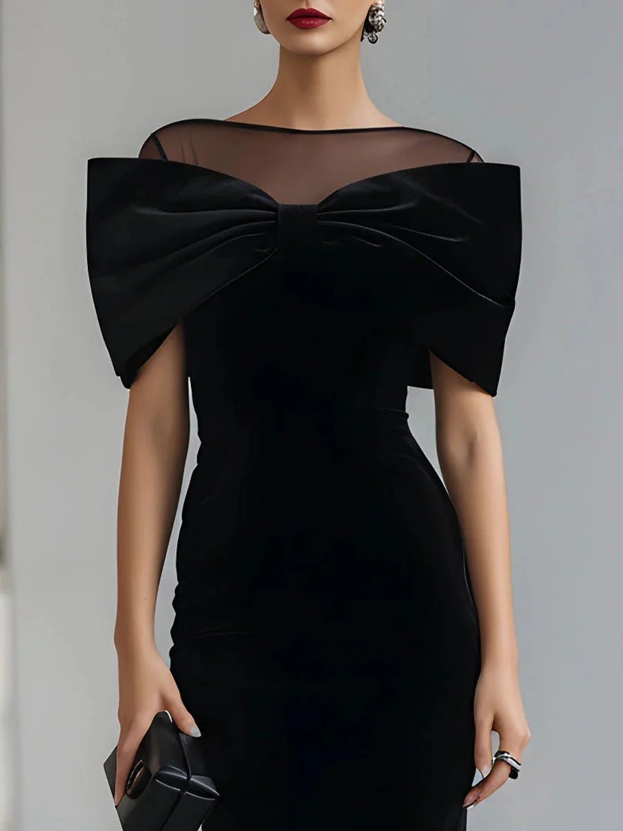 Velvet Bow Cocktail Midi Dress