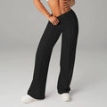 Wide Leg Pants – Black Fold-Over Waist Seamed Comfort Pants