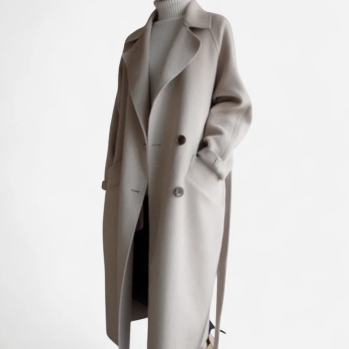 Wool Coat Women – Beige Long Belted Wool Coat