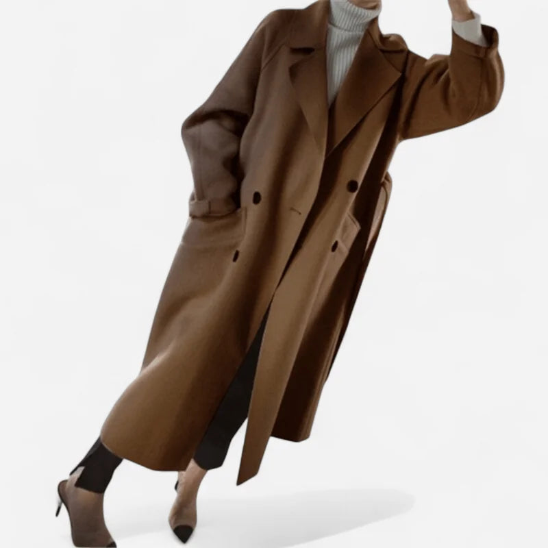 Wool Coat Women – Beige Long Belted Wool Coat