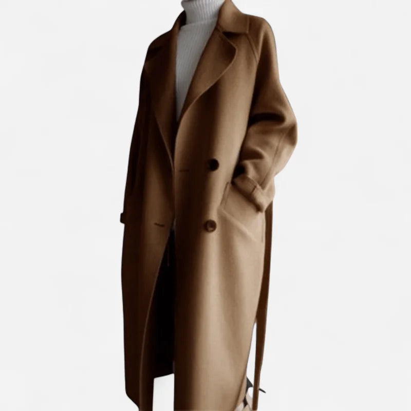 Wool Coat Women – Beige Long Belted Wool Coat