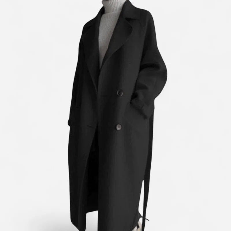 Wool Coat Women – Beige Long Belted Wool Coat