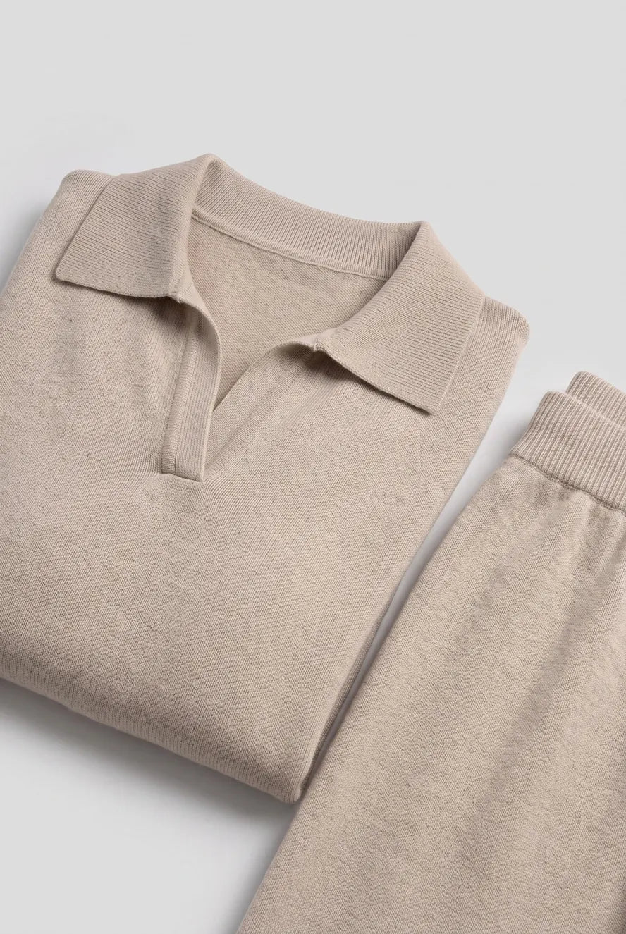Knit Lounge Set with Polo Collar Top — source product view