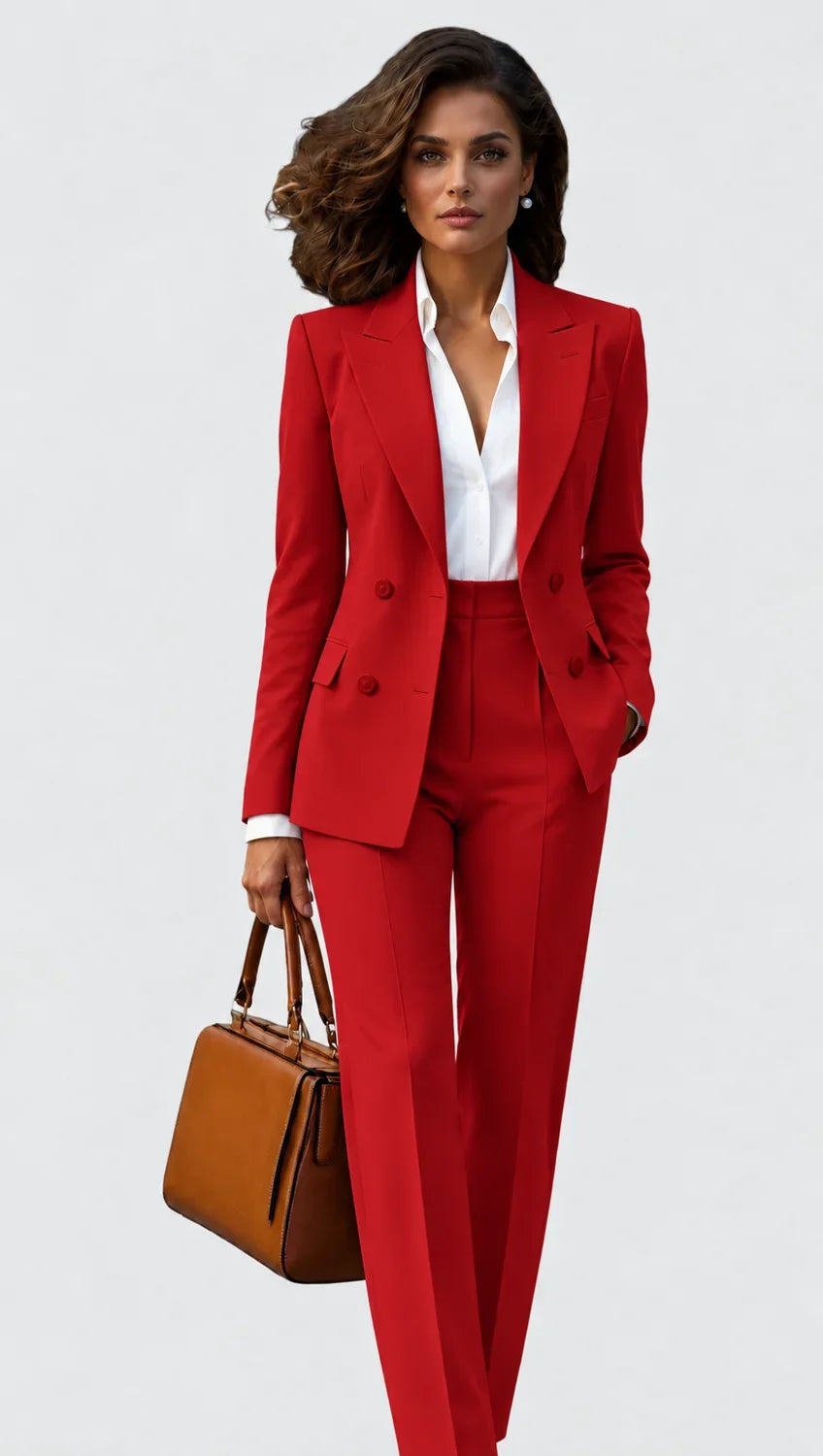 Pants Set - Single Button Blazer and Straight Leg Trousers - Product view 1