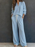 Knit Pants Set - Waffle Henley and Wide Leg Pants - Product view 5