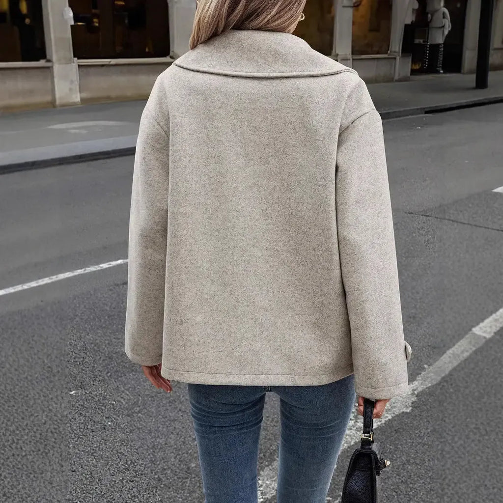 Pea Coat - Light Gray Double Breasted Cropped Jacket - Product view 4