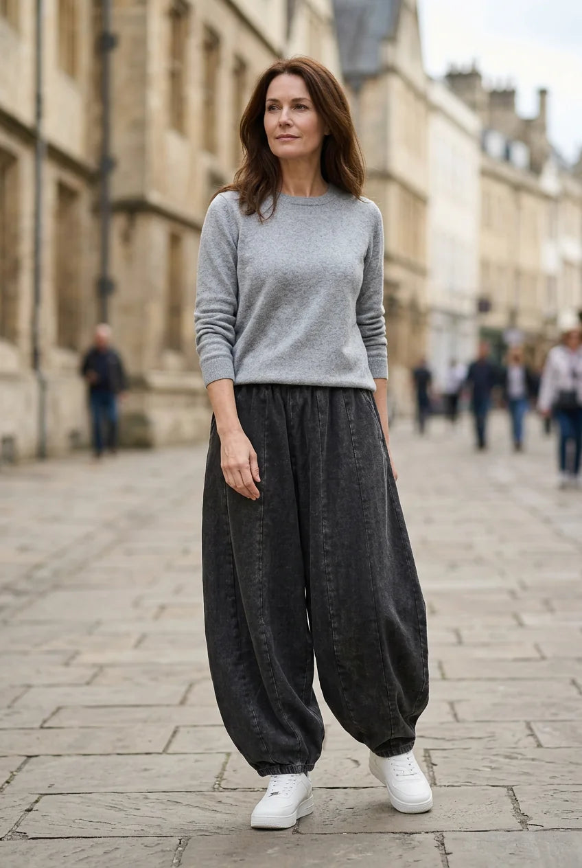Wide Leg Pants with Gathered Hems — source product view