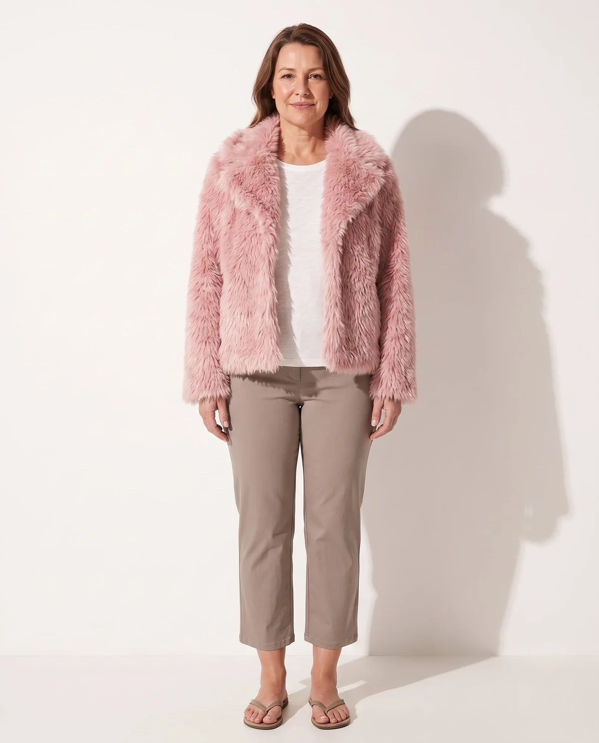 Faux Fur Coat – White Cropped Plush Winter Jacket