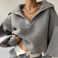 Chunky Knit Sweater with Zip Collar — Grey