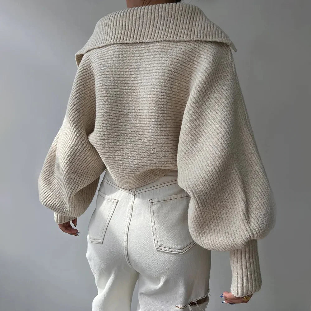 Chunky Knit Sweater with Zip Collar — source product view