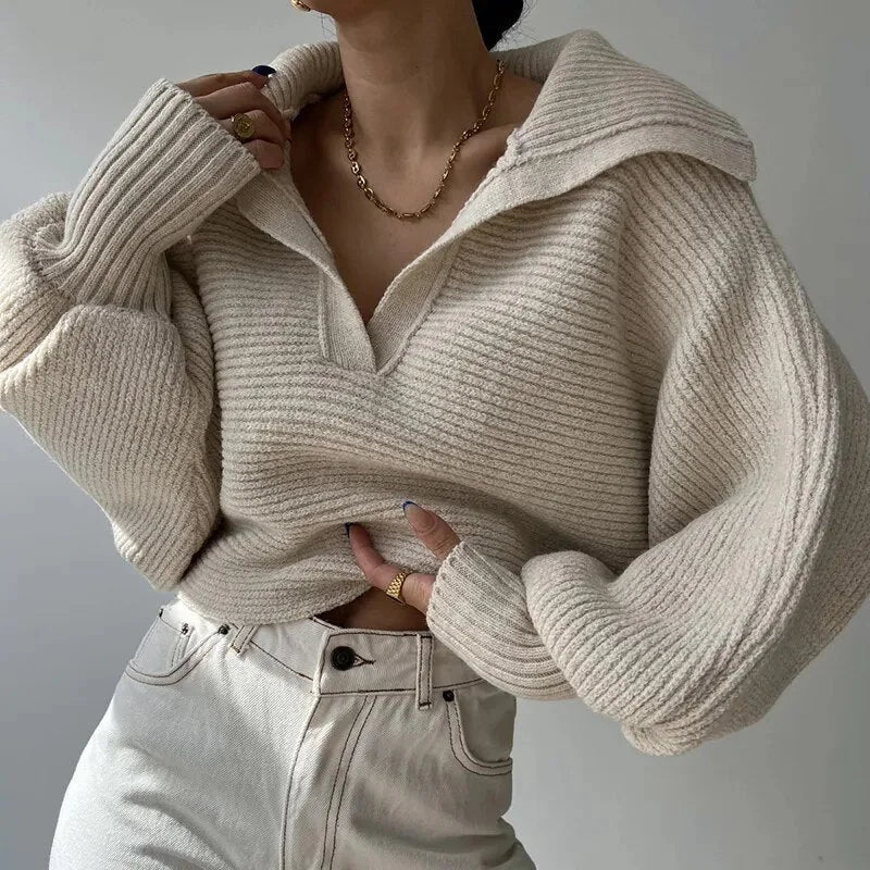 Chunky Knit Sweater with Zip Collar — source product view