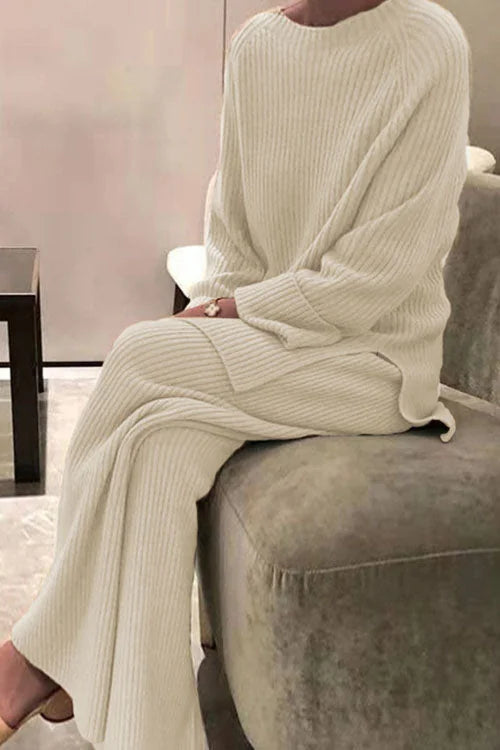 Knit Lounge Set with Crew Neck Top — Apricot