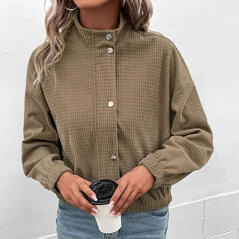 Bomber Jacket with Snap Front — Khaki Brown