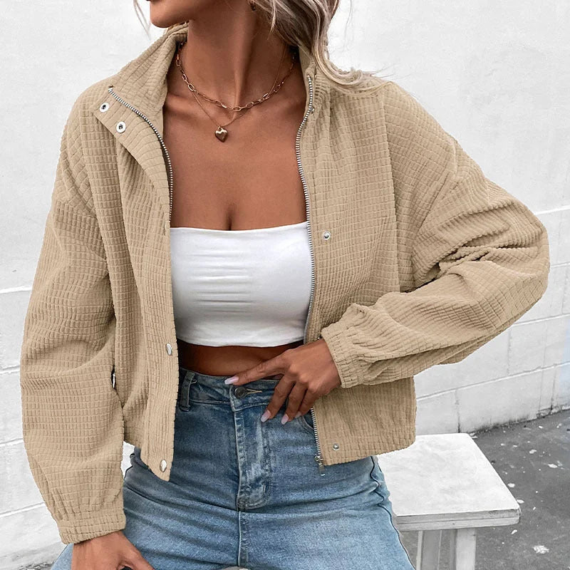 Bomber Jacket with Snap Front — Beige
